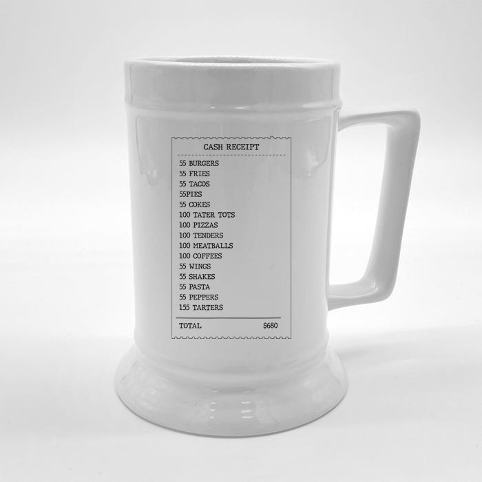 55 Burgers 55 Fries I Think You Should Leave Receipt Design Front & Back Beer Stein