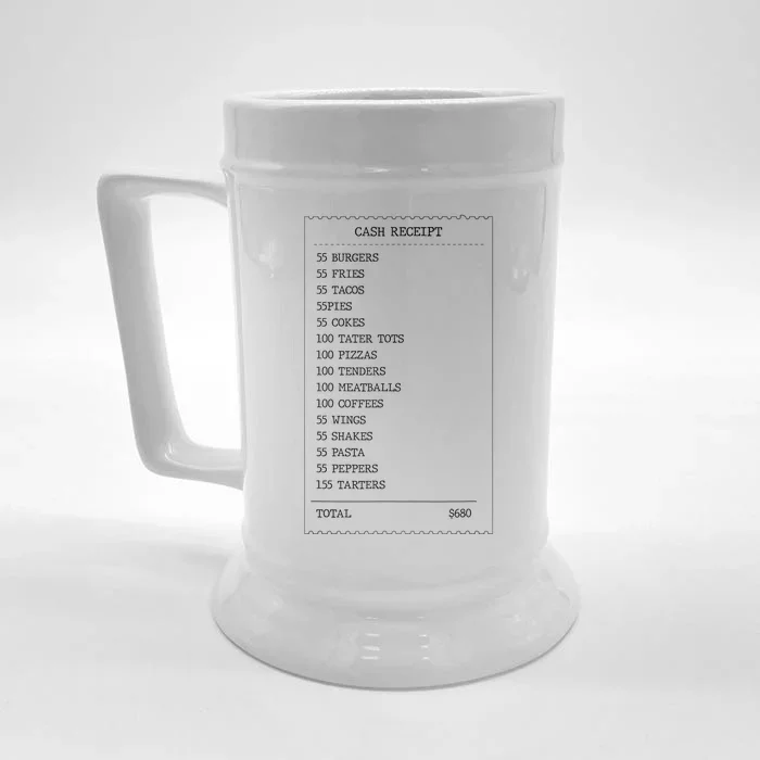 55 Burgers 55 Fries I Think You Should Leave Receipt Design Front & Back Beer Stein