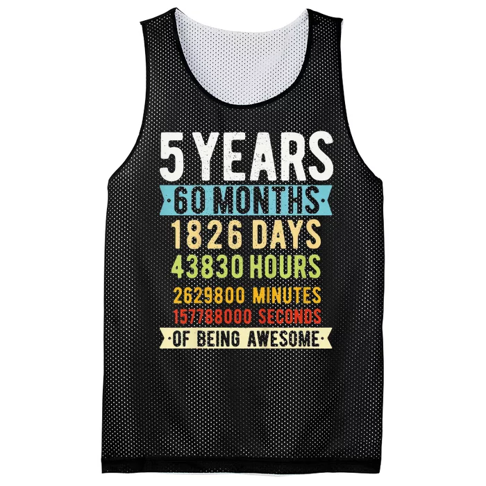 5th Birthday 5 Years Old Vintage Retro 60 Months Mesh Reversible Basketball Jersey Tank