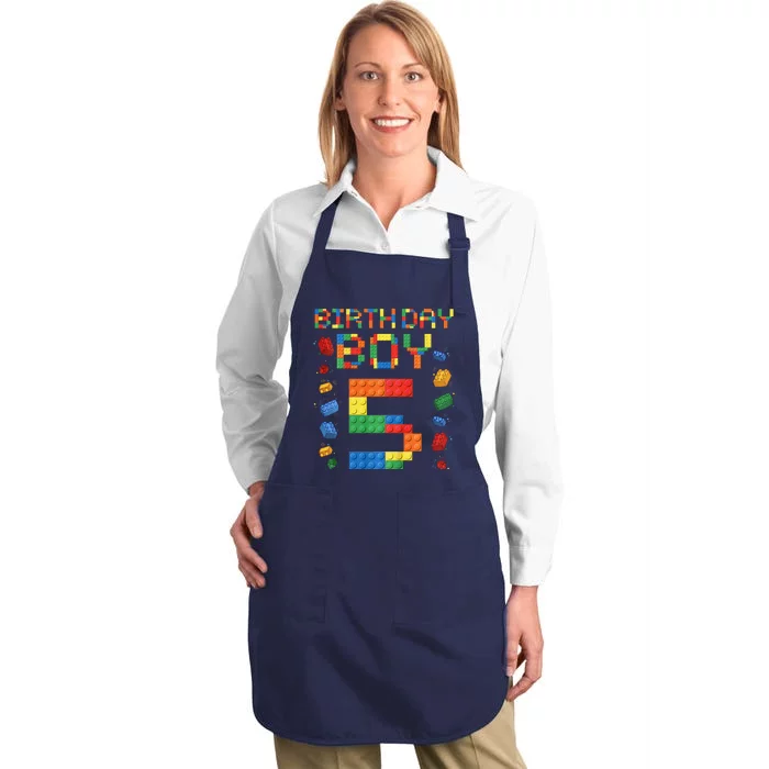 5th Birthday 5 Years Old Block Building Gift Full-Length Apron With Pocket