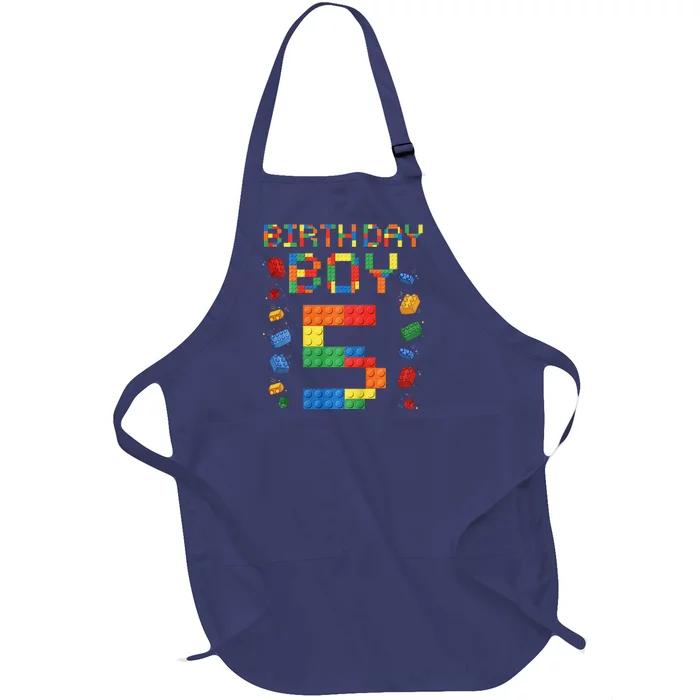 5th Birthday 5 Years Old Block Building Gift Full-Length Apron With Pocket