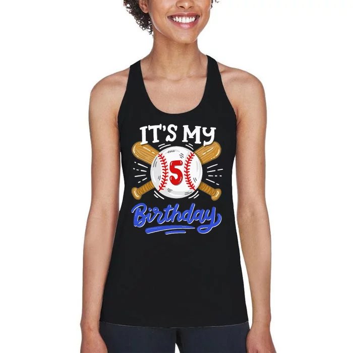 5th Baseball Birthday Party Sport Fan 5 Years Old Women's Racerback Tank