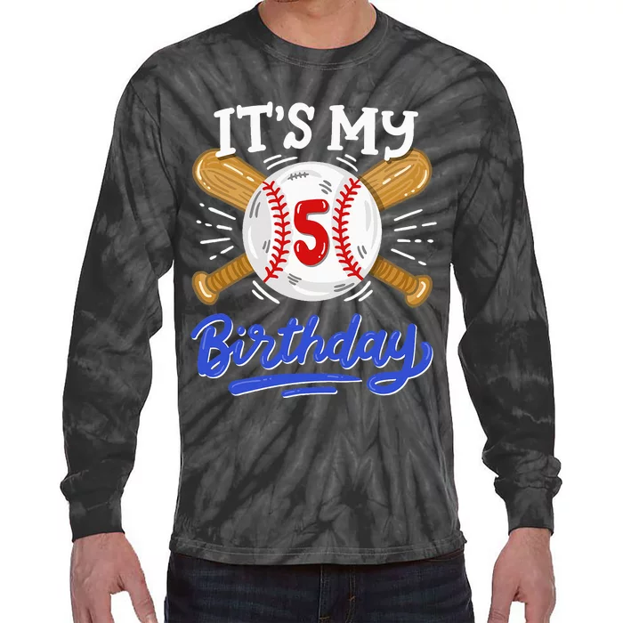 5th Baseball Birthday Party Sport Fan 5 Years Old Tie-Dye Long Sleeve Shirt