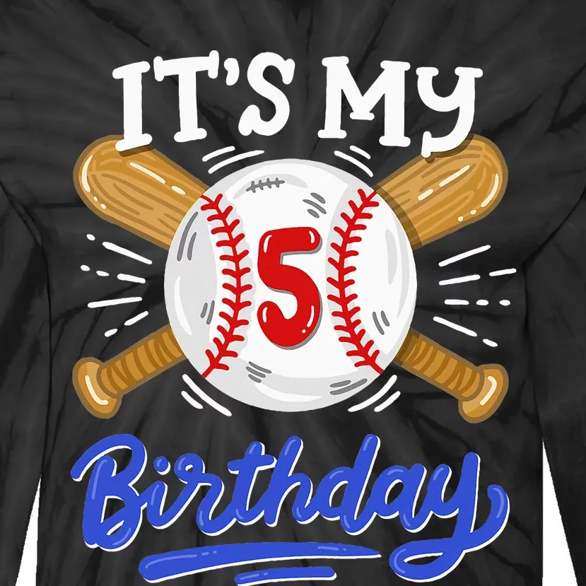 5th Baseball Birthday Party Sport Fan 5 Years Old Tie-Dye Long Sleeve Shirt