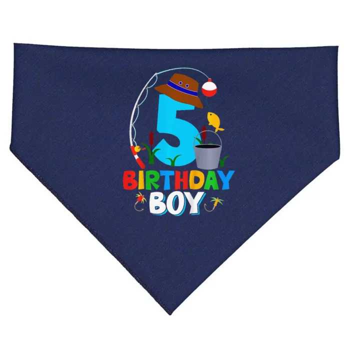 5th Birthday Boy Fishing Fish Bday Party Decorations USA-Made Doggie Bandana