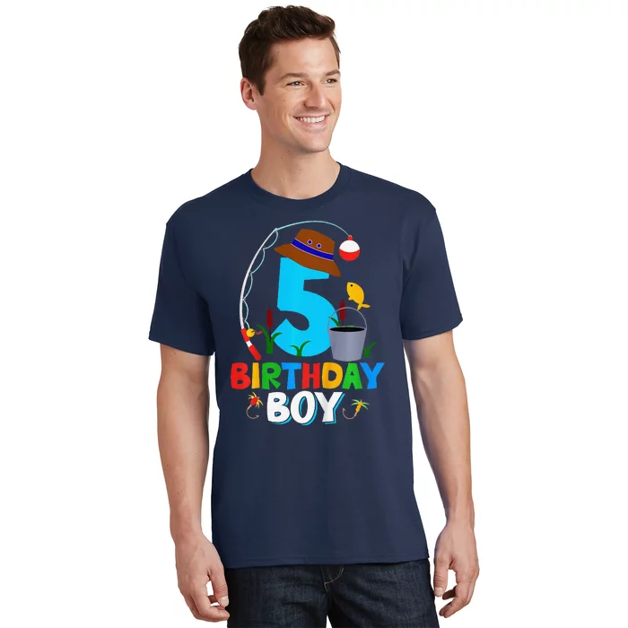 5th Birthday Boy Fishing Fish Bday Party Decorations T-Shirt