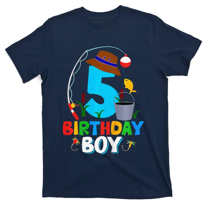 5th Birthday Boy Fishing Fish Bday Party Decorations T-Shirt