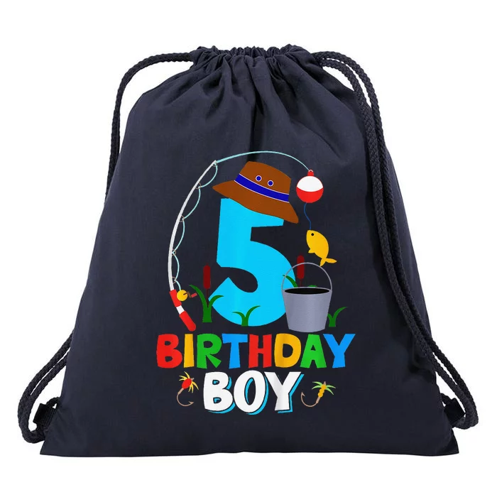 5th Birthday Boy Fishing Fish Bday Party Decorations Drawstring Bag