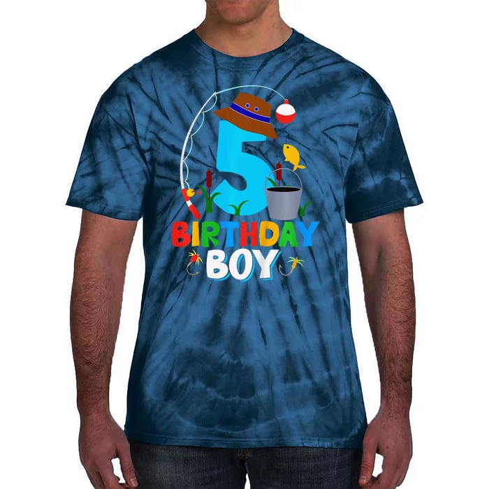 5th Birthday Boy Fishing Fish Bday Party Decorations Tie-Dye T-Shirt