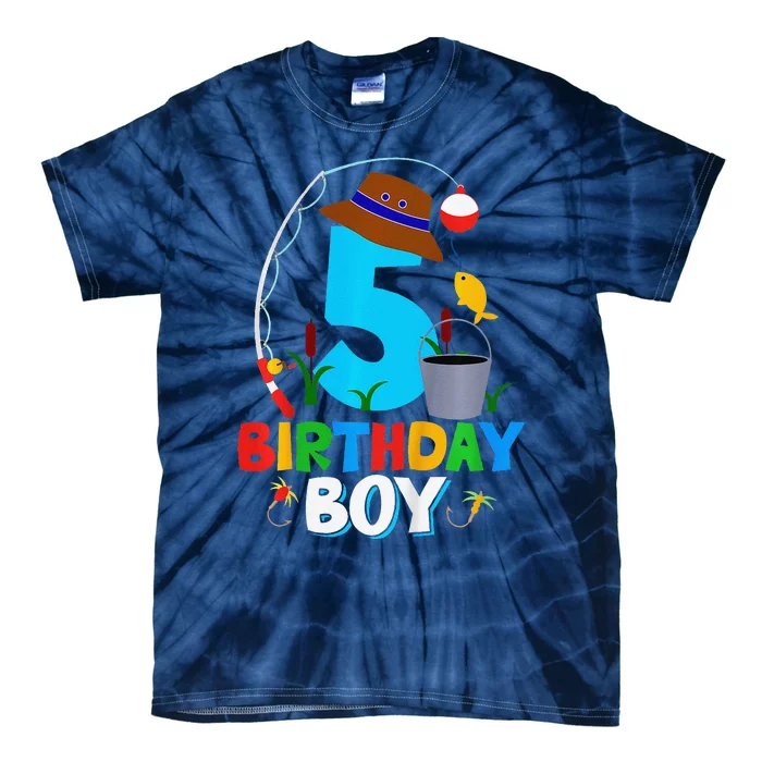 5th Birthday Boy Fishing Fish Bday Party Decorations Tie-Dye T-Shirt