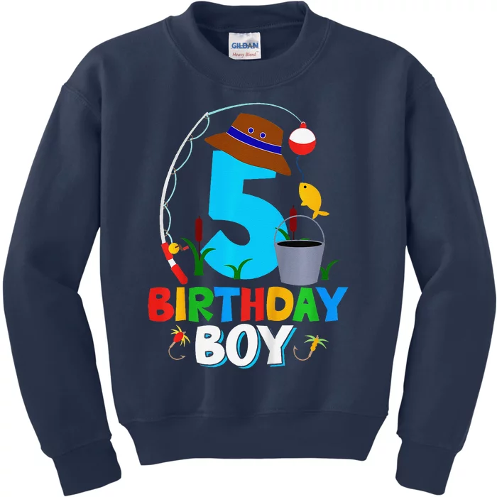 5th Birthday Boy Fishing Fish Bday Party Decorations Kids Sweatshirt