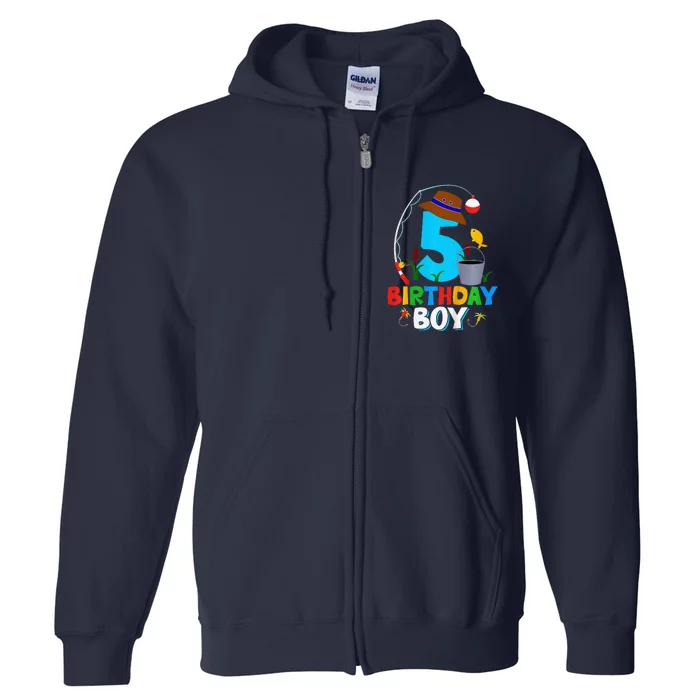 5th Birthday Boy Fishing Fish Bday Party Decorations Full Zip Hoodie