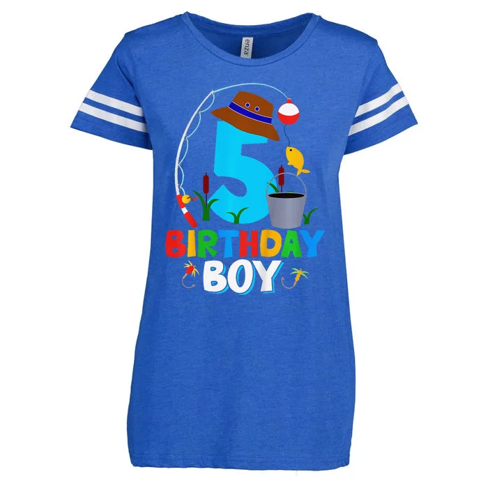 5th Birthday Boy Fishing Fish Bday Party Decorations Enza Ladies Jersey Football T-Shirt