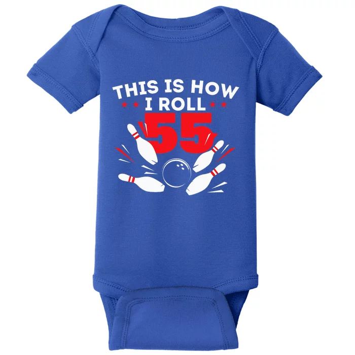 55th Birthday Bowling Lover 55 Years Old Bday Baby Bodysuit