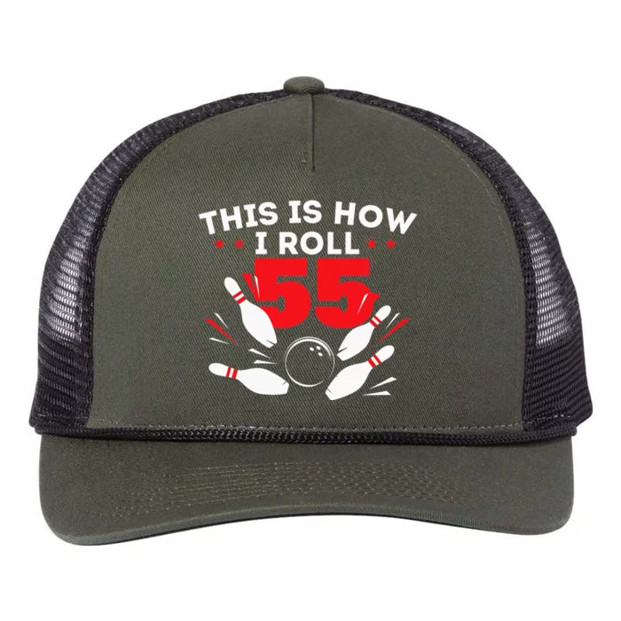 55th Birthday Bowling Lover 55 Years Old Bday Retro Rope Trucker Hat Cap