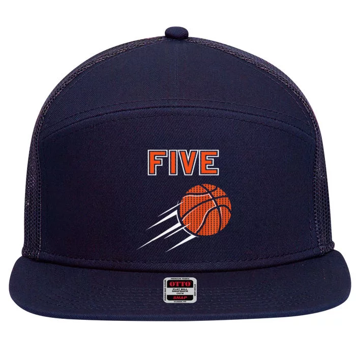 5th Birthday Basketball Party Jersey 5 Years Old 7 Panel Mesh Trucker Snapback Hat