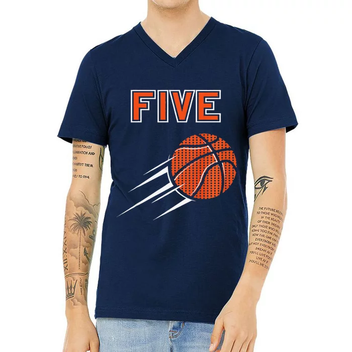 5th Birthday Basketball Party Jersey 5 Years Old V-Neck T-Shirt