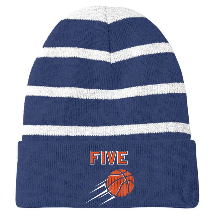 5th Birthday Basketball Party Jersey 5 Years Old Striped Beanie with Solid Band