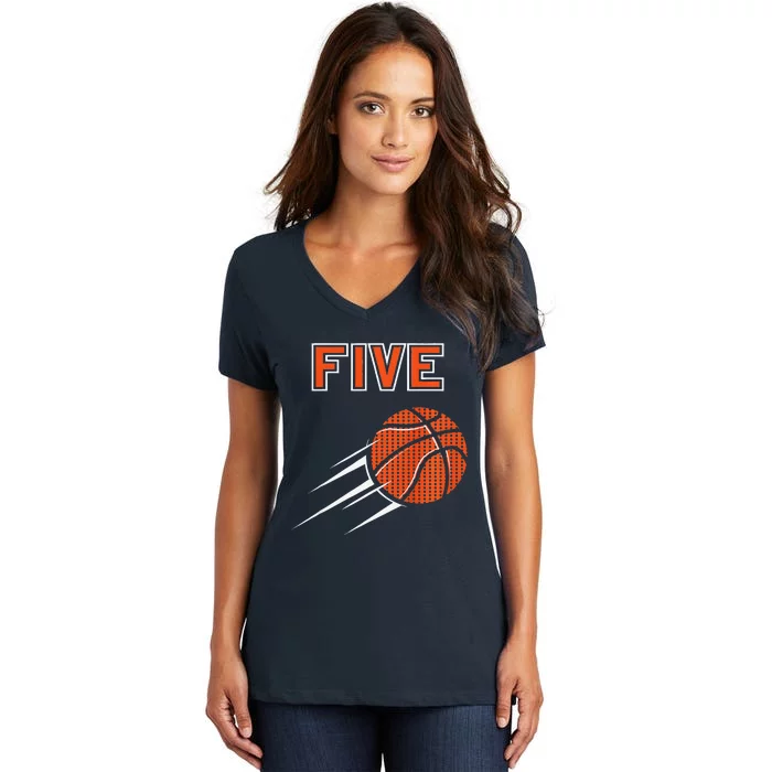 5th Birthday Basketball Party Jersey 5 Years Old Women's V-Neck T-Shirt