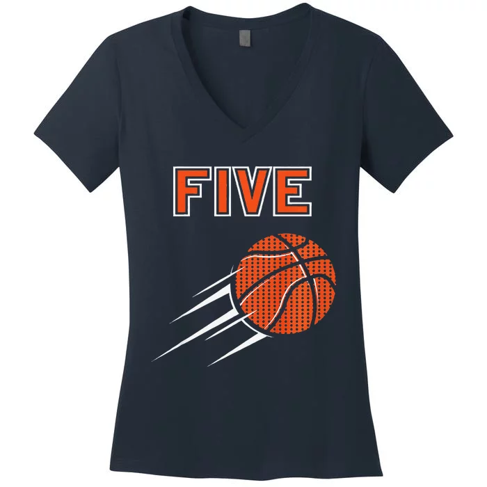 5th Birthday Basketball Party Jersey 5 Years Old Women's V-Neck T-Shirt