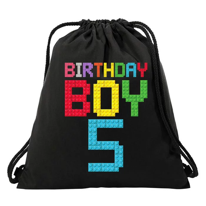 5th Birthday Boy Master Builder 5 Years Old Block Building Drawstring Bag