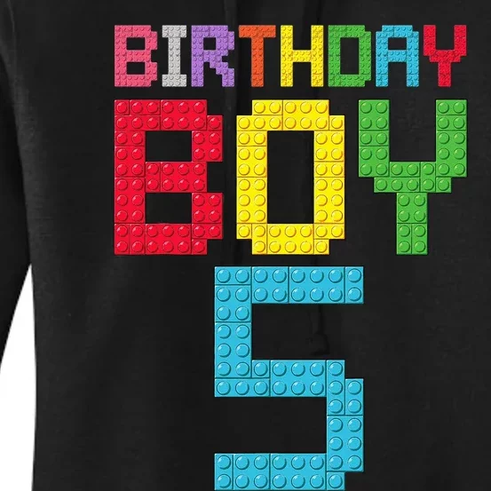 5th Birthday Boy Master Builder 5 Years Old Block Building Women's Pullover Hoodie