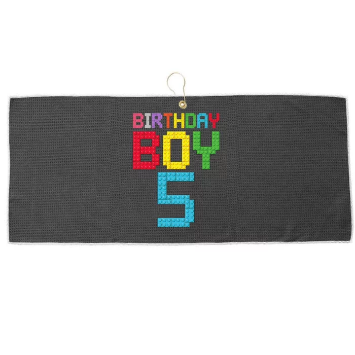 5th Birthday Boy Master Builder 5 Years Old Block Building Large Microfiber Waffle Golf Towel