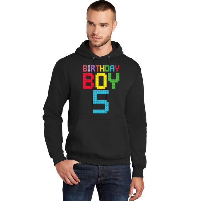 5th Birthday Boy Master Builder 5 Years Old Block Building Tall Hoodie