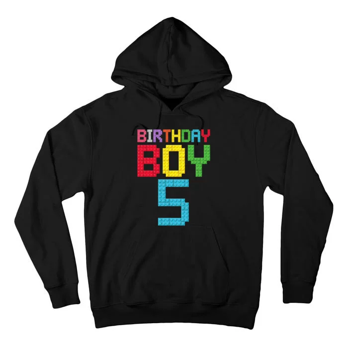 5th Birthday Boy Master Builder 5 Years Old Block Building Tall Hoodie