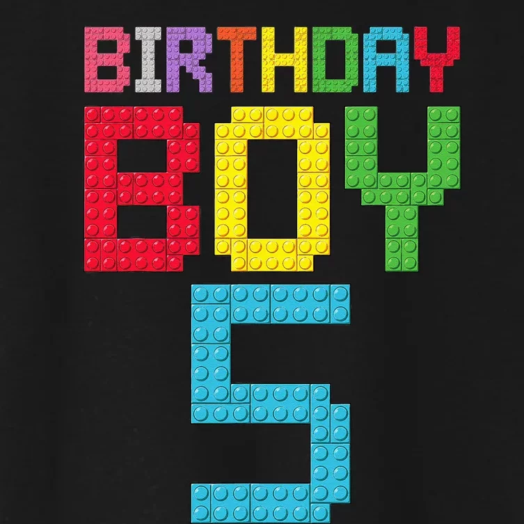 5th Birthday Boy Master Builder 5 Years Old Block Building Women's Crop Top Tee