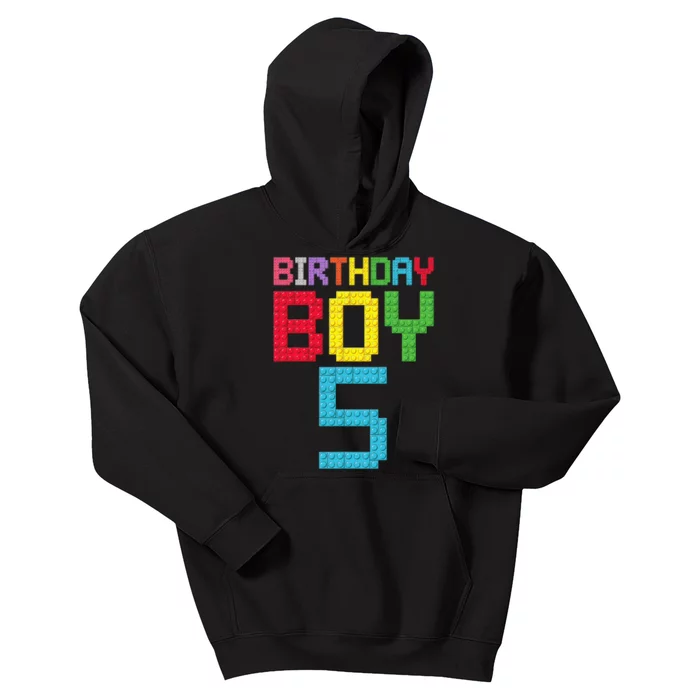 5th Birthday Boy Master Builder 5 Years Old Block Building Kids Hoodie