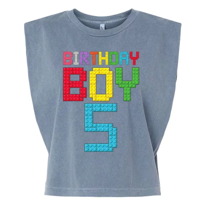 5th Birthday Boy Master Builder 5 Years Old Block Building Garment-Dyed Women's Muscle Tee