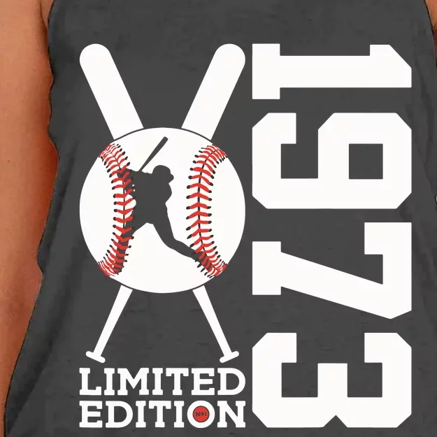 50th Birthday Baseball Limited Edition 1973 Women's Knotted Racerback Tank