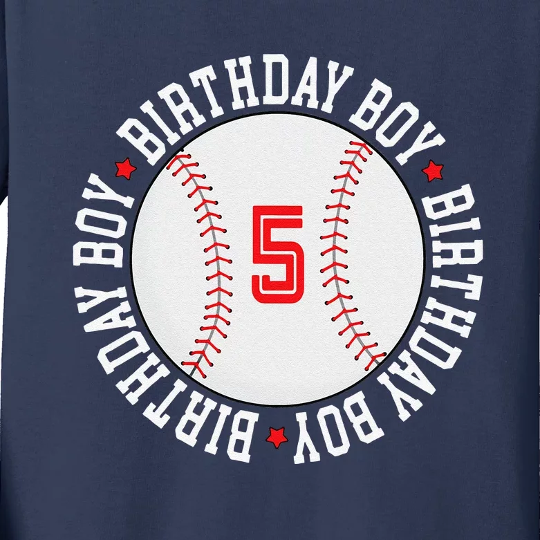 5th Birthday Baseball Big Number Five 5 Year Old Cute Gift Kids Long Sleeve Shirt