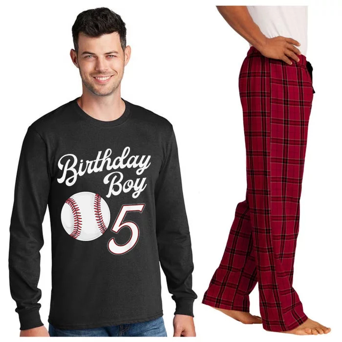 5th Birthday Baseball Big Number Five 5 Year Old Cute Long Sleeve Pajama Set