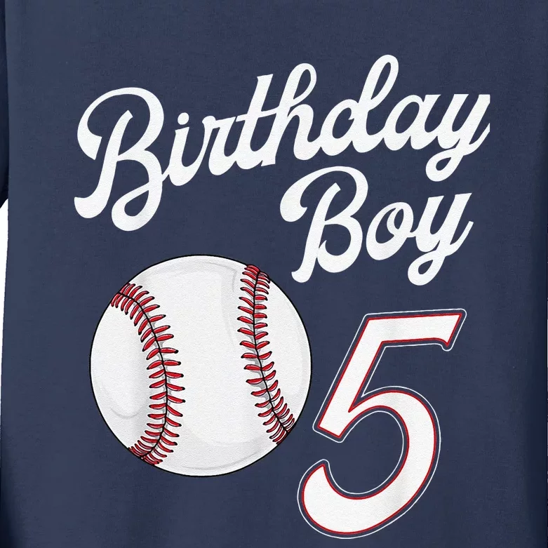 5th Birthday Baseball Big Number Five 5 Year Old Cute Kids Long Sleeve Shirt