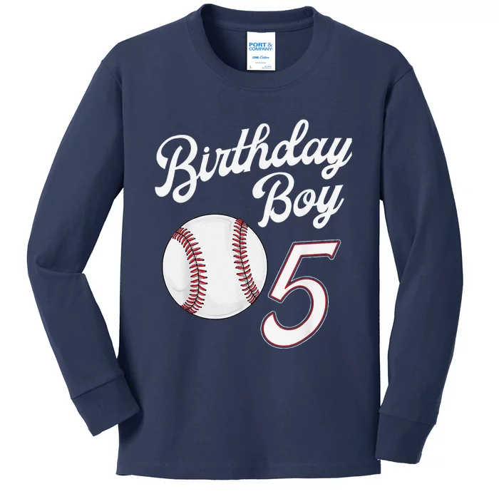 5th Birthday Baseball Big Number Five 5 Year Old Cute Kids Long Sleeve Shirt