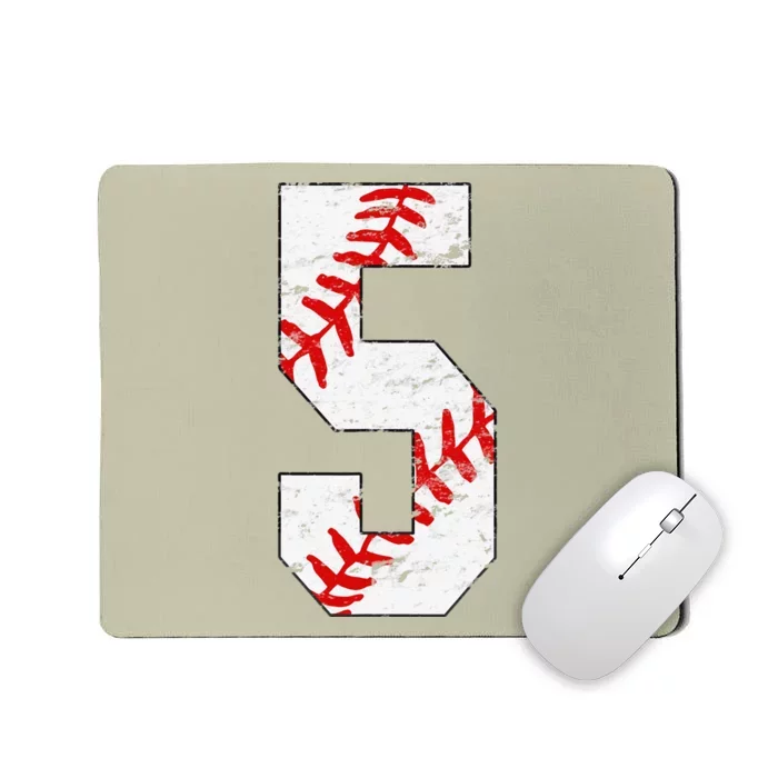 5th Birthday Baseball Big Number Five 5 Year Old Funny Gift Mousepad