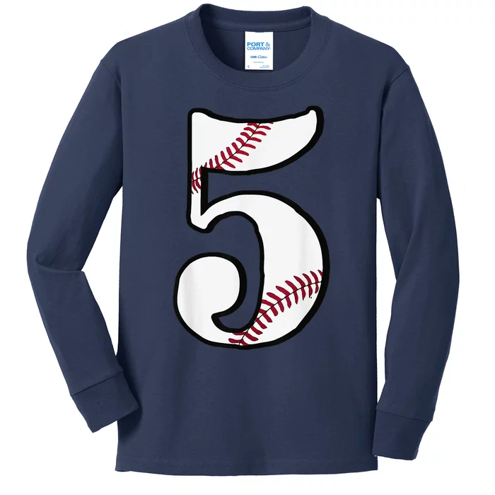 5th Birthday Baseball Big Number Five 5 Year Old Funny Kids Long Sleeve Shirt