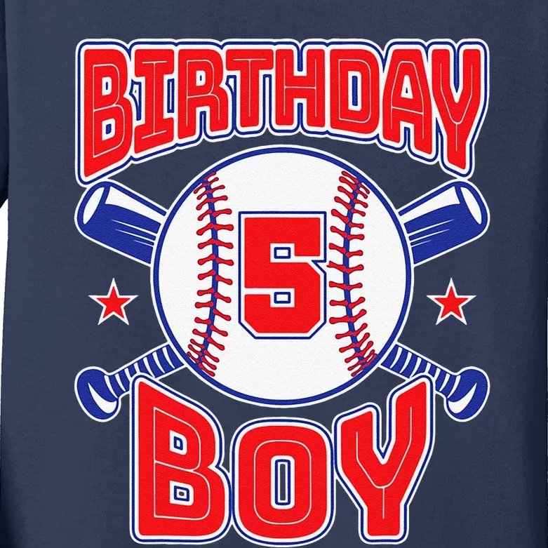 5th Birthday Baseball Big Number Five 5 Year Old Kids Long Sleeve Shirt