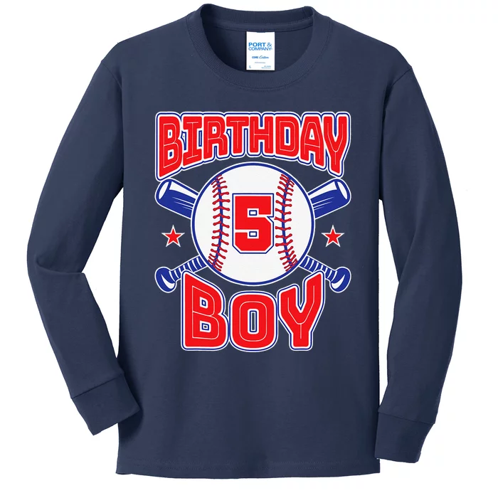 5th Birthday Baseball Big Number Five 5 Year Old Kids Long Sleeve Shirt