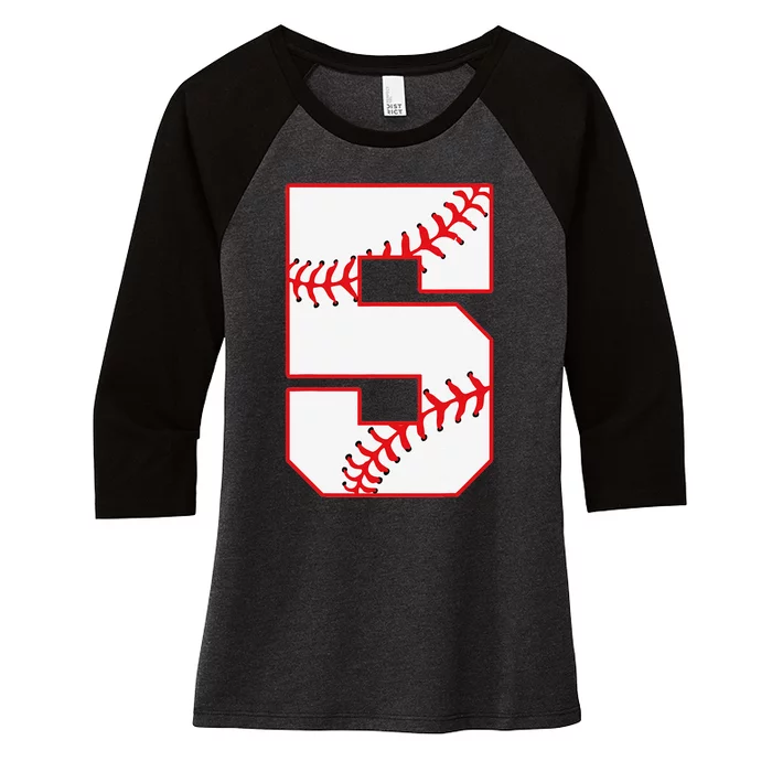 5th Birthday Baseball Big Number Five 5 Year Old Women's Tri-Blend 3/4-Sleeve Raglan Shirt