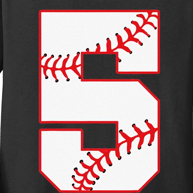 5th Birthday Baseball Big Number Five 5 Year Old Kids Long Sleeve Shirt