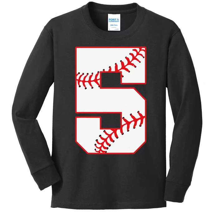 5th Birthday Baseball Big Number Five 5 Year Old Kids Long Sleeve Shirt