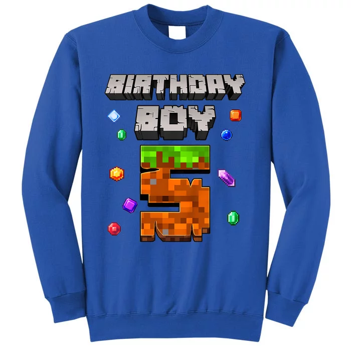 5th Birthday Boy 5 Video Gamer Pixel Number Five Bday Party Tall Sweatshirt