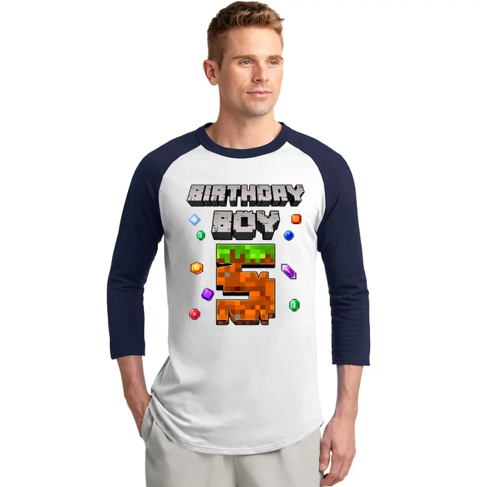 5th Birthday Boy 5 Video Gamer Pixel Number Five Bday Party Baseball Sleeve Shirt