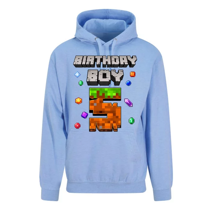 5th Birthday Boy 5 Video Gamer Pixel Number Five Bday Party Unisex Surf Hoodie