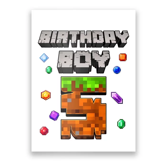 5th Birthday Boy 5 Video Gamer Pixel Number Five Bday Party Poster