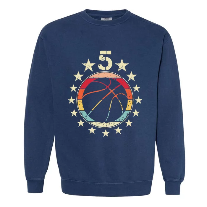 5th Birthday Basketball Fifth 5 Year Old Birthday Garment-Dyed Sweatshirt