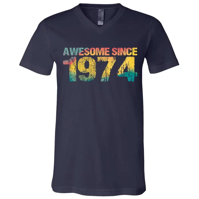 50th Birthday Born 1974 Gift Awesome Since 1974 V-Neck T-Shirt